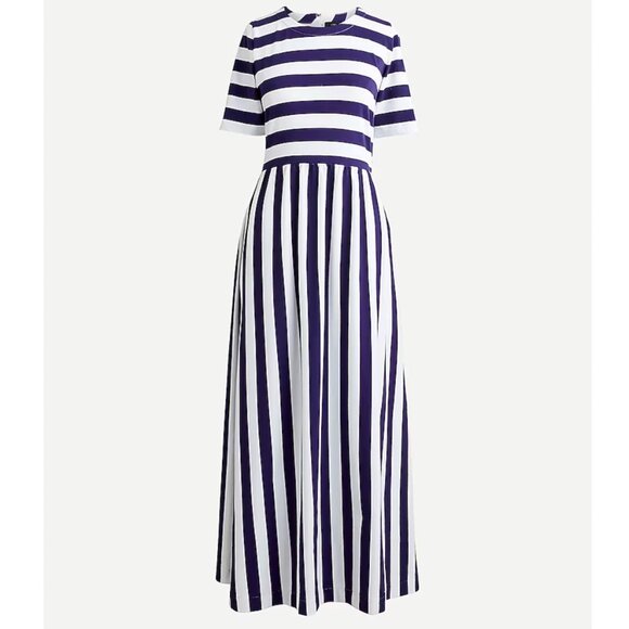 J. Crew Rugby Stripe Maxi Dress  Size 12 Fit & Flare Empire waist Navy Purple - Picture 1 of 11